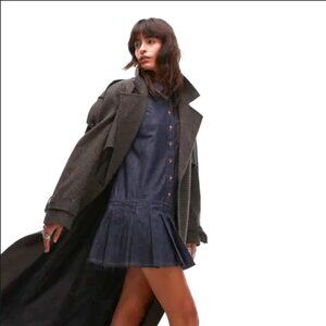 Topshop Drop Waist Pleated Long Sleeve Denim Shirtdress (Fits like a 2-4)